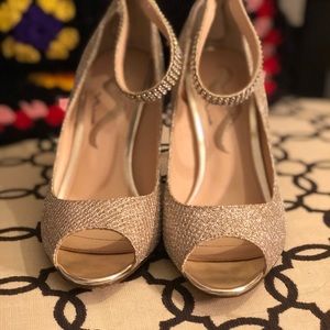 Gold Metallic Heels with Ankle Strap